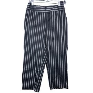 Chicos Womens Pants Black White Striped Pull on Side Zip Ankle Stretch 1(M)